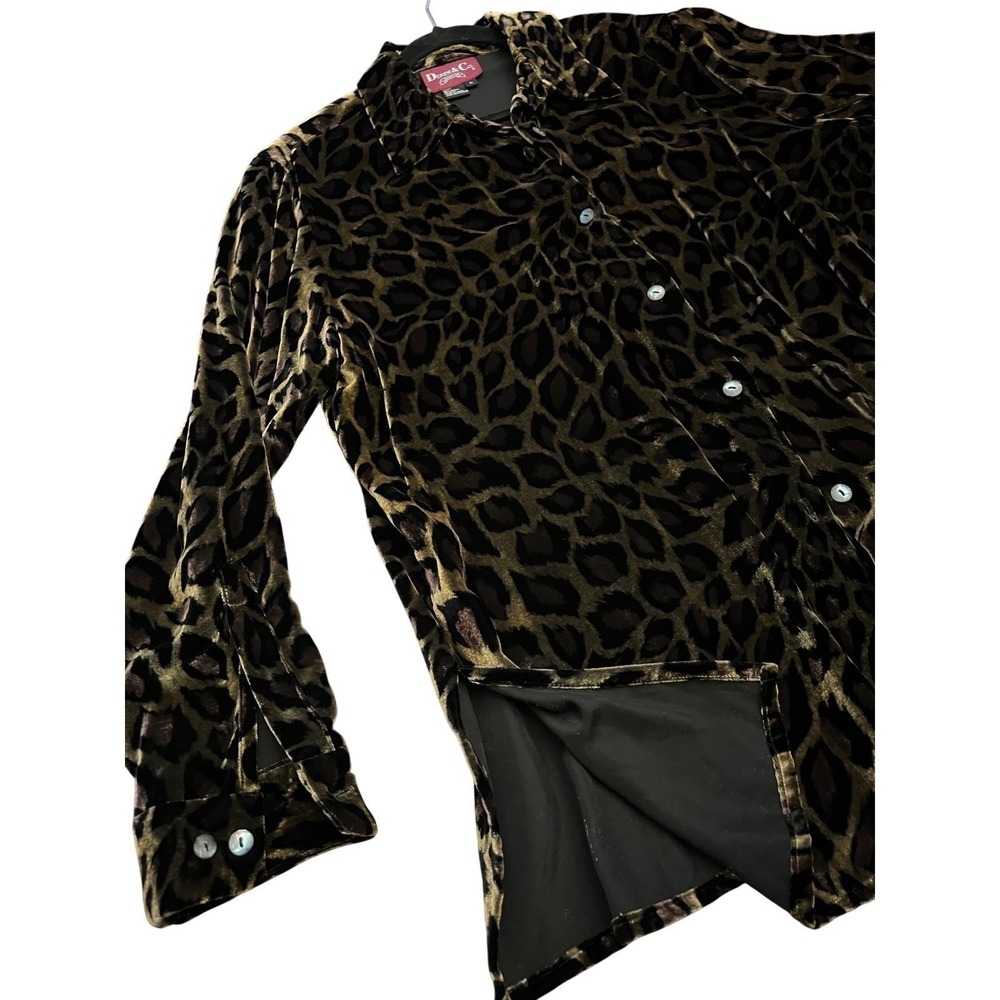 Vtg Denim & Co Leopard Print Velvet Button Down Shirt Brown Black Animal Print L - Picture 4 of 9